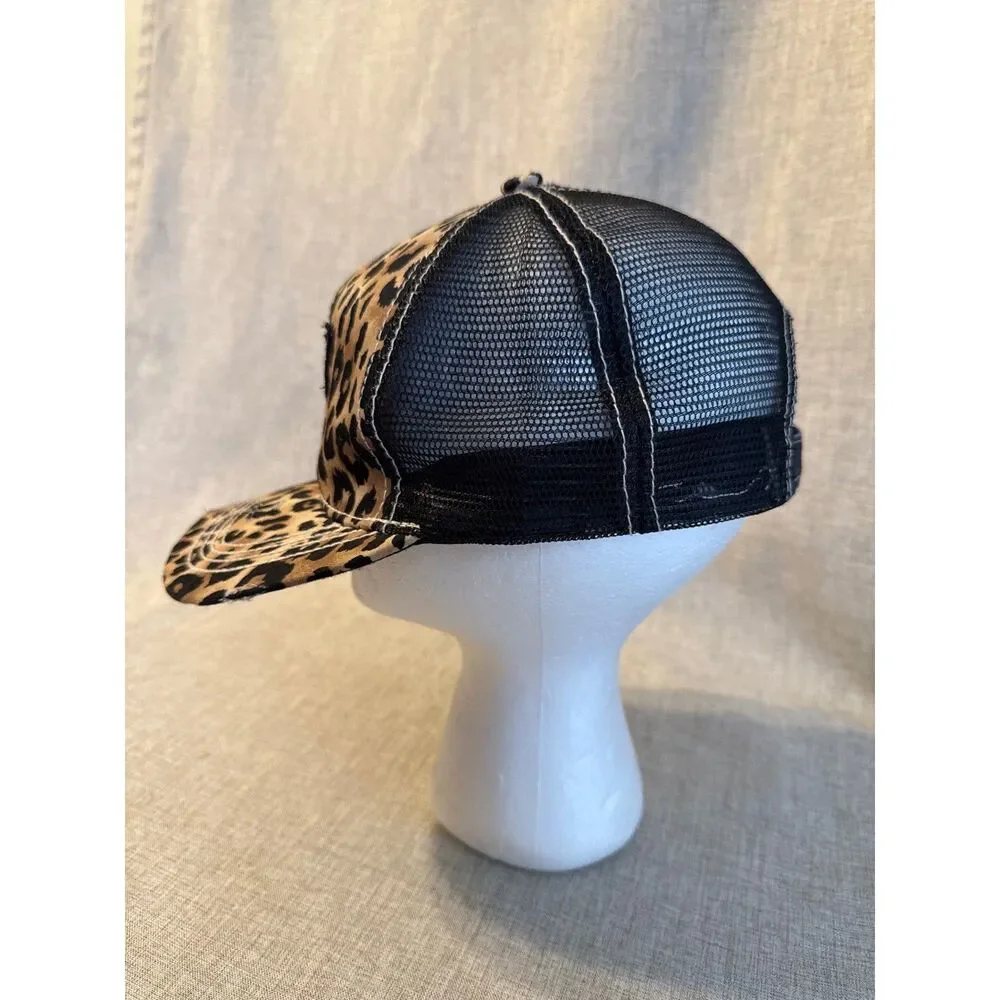 Sunshine and Rodeo Leopard Cactus Trucker Hat Mesh Back Adjustable Western MINT